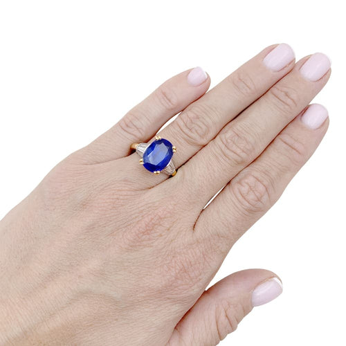 Bague 56 Bague saphir 5,86 ct et diamants en or jaune et platine 58 Facettes 34920