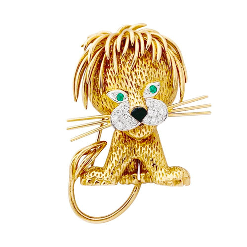 Boucles d'oreilles Van Cleef & Arpels Lion ébouriffé - Clip en or jaune, émeraudes et diamants 58 Facettes 33983