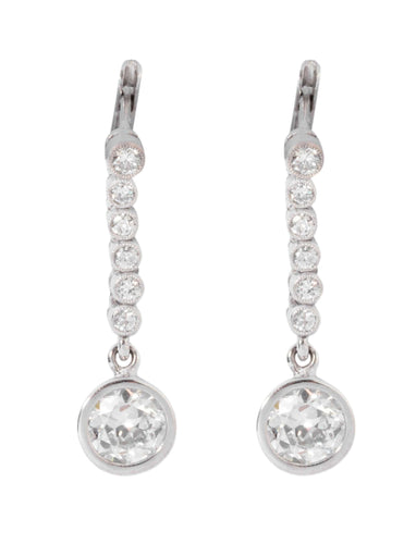 Boucles d'oreilles Boucles d'oreilles dormeuses en platine et diamants taille ancienne 0,70 ct 58 Facettes 1