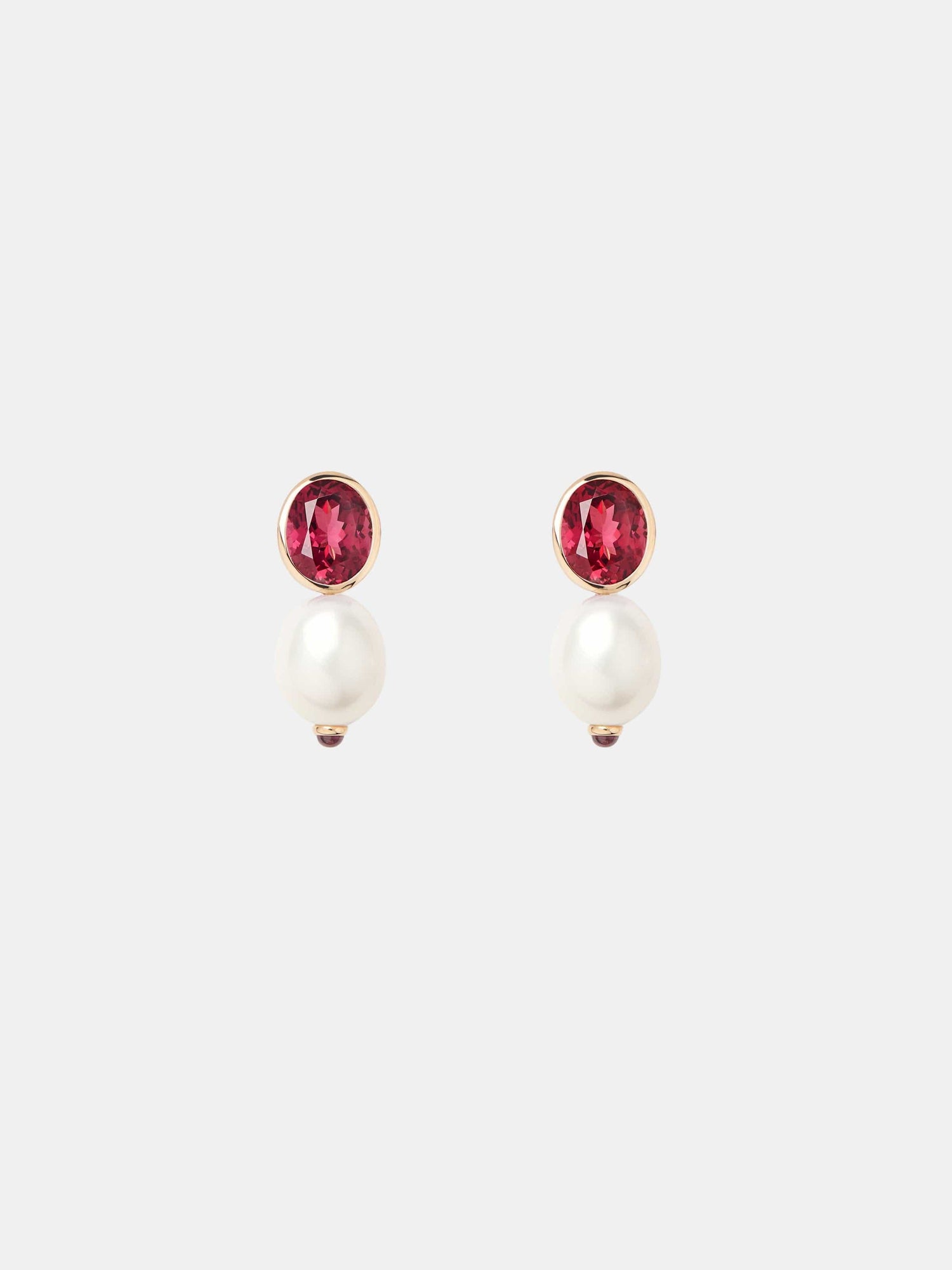 Boucles d'oreilles Perles Précieuses Or jaune Rhodolite 10ct