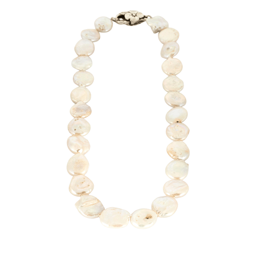 Collier Collier de perles Keishi blanche, fermoir argent 58 Facettes