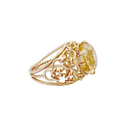 Bague 52 Bague dôme vintage en or jaune 750 avec citrine 58 Facettes 35067