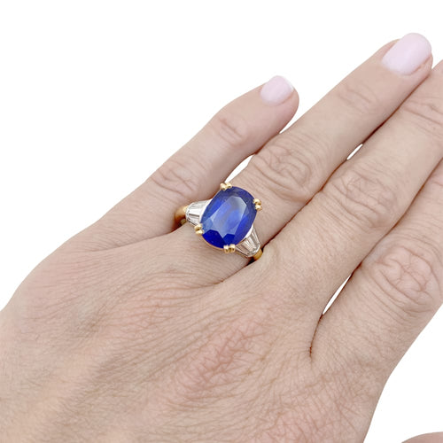 Bague 56 Bague saphir 5,86 ct et diamants en or jaune et platine 58 Facettes 34920