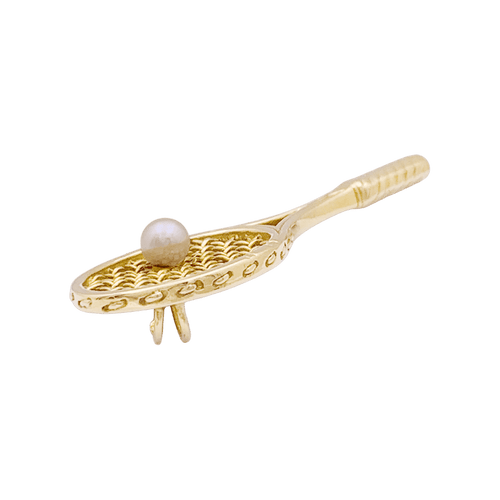 Pendentif Pendentif raquette de tennis en or jaune 750 avec perle de culture 58 Facettes 34804