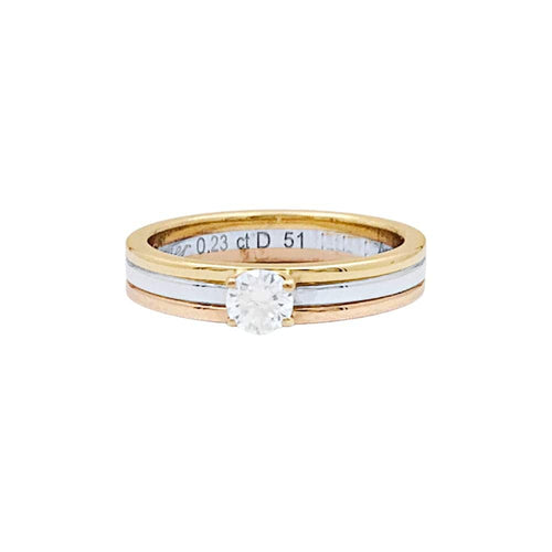 Bague 51 Cartier Vendôme Louis Cartier - Bague solitaire en trois ors 750 et diamant 58 Facettes 34963