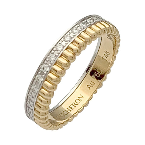 Bague 48 Boucheron Quatre Radiant Grosgrain - Alliance en or jaune et blanc et diamants 58 Facettes 32043