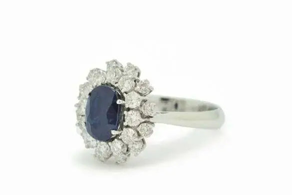 Bague Bague en or blanc 18K avec saphir 1,60 ct et diamants 0,96 ct 58 Facettes 8577