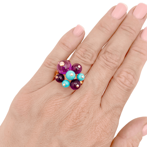 Bague 53 Cartier Délices de Goa - Bague en or rose avec diamant, turquoises et améthystes 58 Facettes 34811