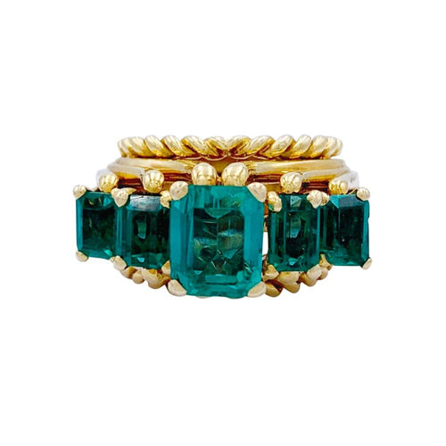 Bague 49 Bague vintage en or jaune 750 sertie d’émeraudes 58 Facettes 32325