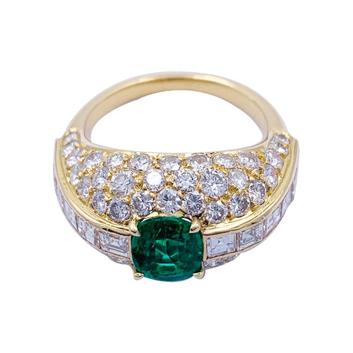 Bague 54 Bague en or jaune sertie d’une émeraude coussin et diamants 58 Facettes 32324