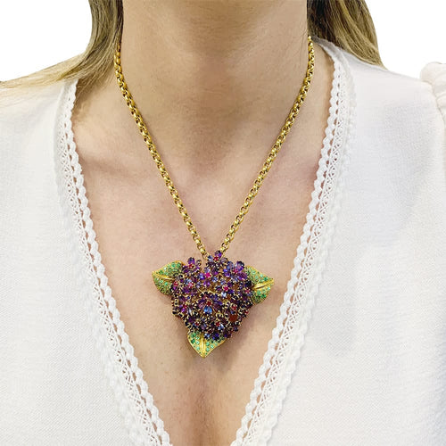 Boucles d'oreilles René Boivin « Bouquet de Violettes » - Clip en or jaune 750 et gemmes 58 Facettes 30363