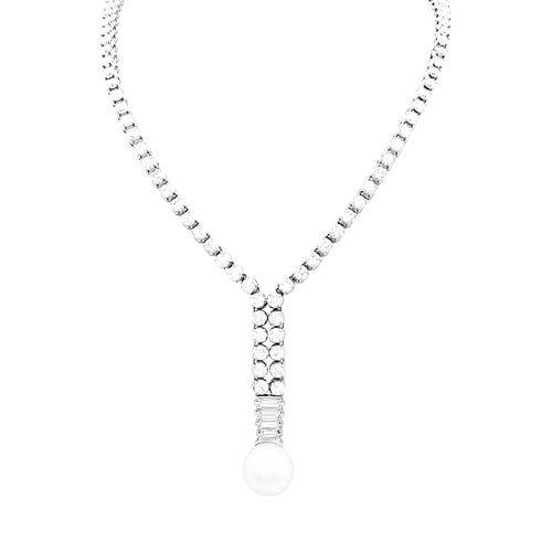 Collier Collier cravate en or blanc 750 serti de diamants et perle de culture 58 Facettes 34935