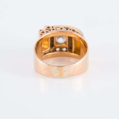Bague 58.5 Bague Tank Platine Or jaune Diamants 58 Facettes HS20861