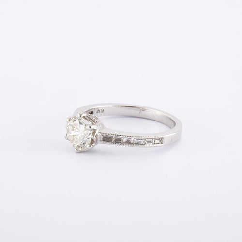 Bague 54 / Blanc/Gris / Or 750‰ Bague Solitaire Diamant 1.00 carat 58 Facettes 120333R-210139R