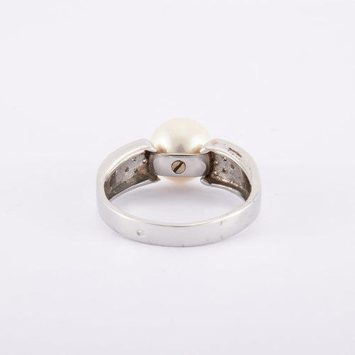 Bague 59 / Blanc/Gris / Or 750 Bague perle et diamants 58 Facettes 120085R