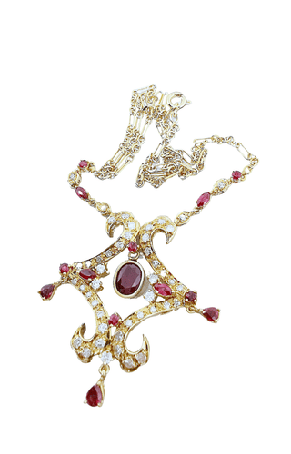 Collier Collier des Années 1980-1990 Rubis Diamants 58 Facettes AA 1514