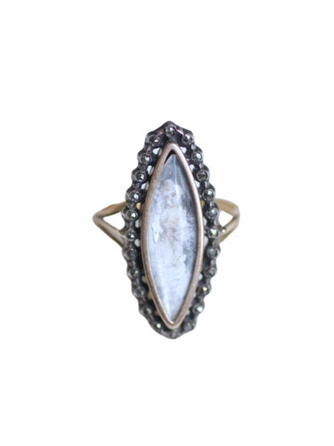 Bague marquise ancienne en or et argent, miniature, début du XXe siècle 58 Facettes