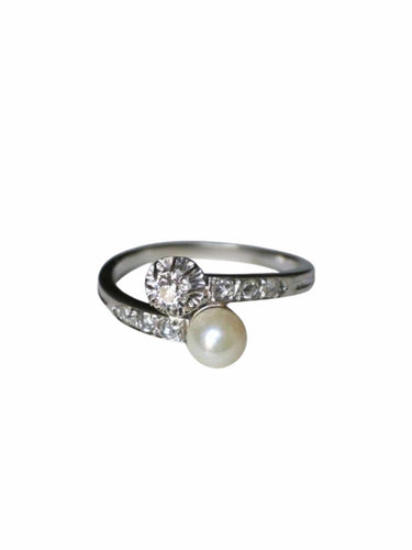 Bague toi et moi perle fine et diamants 58 Facettes