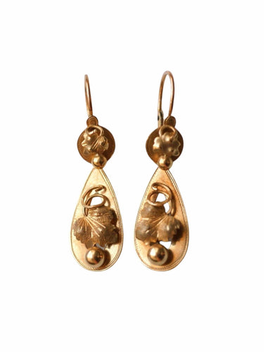 Boucles d'oreilles Boucles d'oreilles anciennes dormeuses "feuille de vigne" en or 58 Facettes