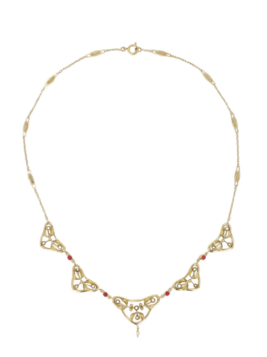 Collier Collier draperie Art Nouveau perles fines pierres roses 58 Facettes 892