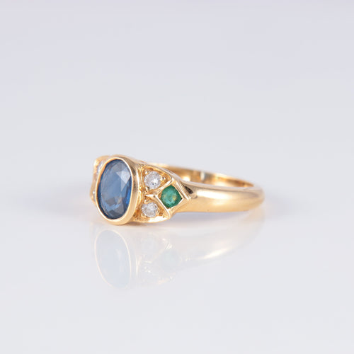 Bague Bague Jonc Saphir Emeraudes Diamants 58 Facettes 1