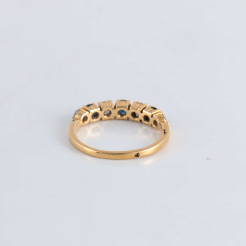 Bague 53 Demi-alliance or jaune Diamants Saphirs 58 Facettes FM59