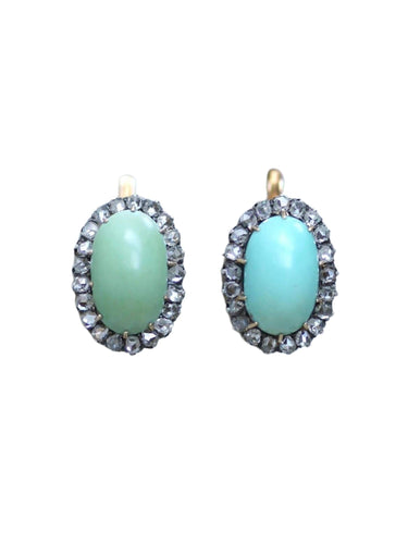 Boucles d'oreilles Boucles d'oreilles turquoises entourage diamants 58 Facettes