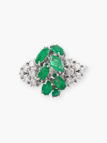 Bague Bague Feuillage Or Blanc, Diamants & Emeraudes 58 Facettes 150042