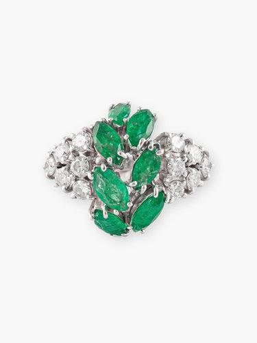 Bague Bague Feuillage Or Blanc, Diamants & Emeraudes 58 Facettes 150042