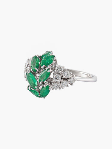 Bague Bague Feuillage Or Blanc, Diamants & Emeraudes 58 Facettes 150042