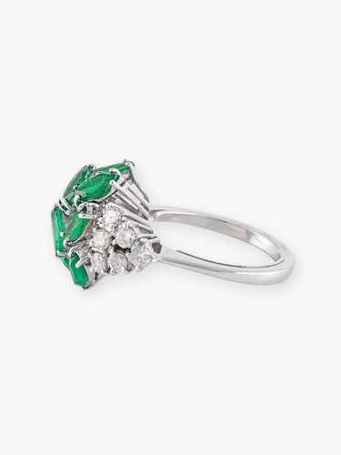 Bague Bague Feuillage Or Blanc, Diamants & Emeraudes 58 Facettes 150042