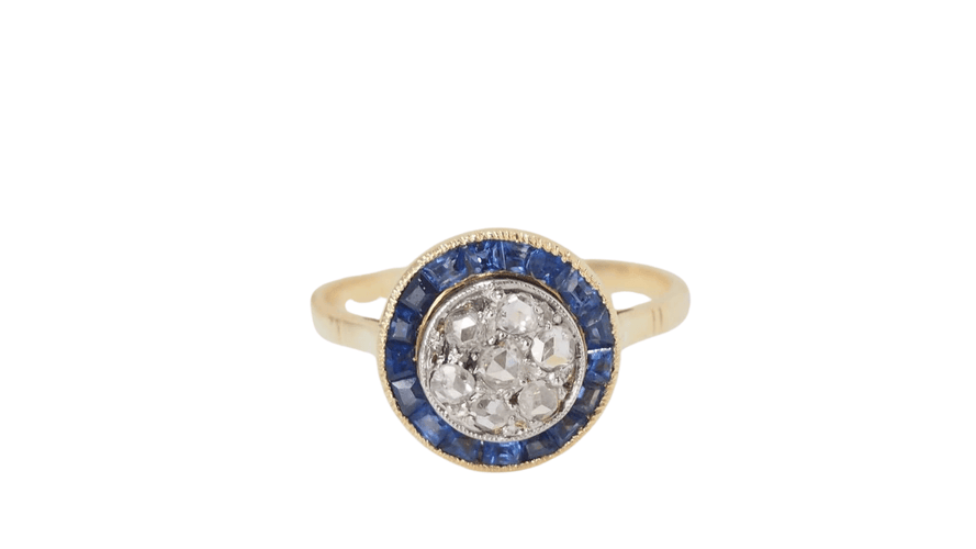 Bague 54 Bague ancienne en or jaune saphirs calibrés et diamants 58 Facettes 32179