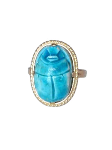 Bague Scarabée or jaune et stéatite 58 Facettes