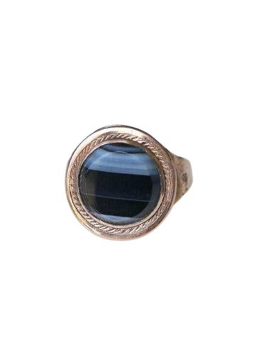 Bague Bague chevalière agate sur or rose 58 Facettes