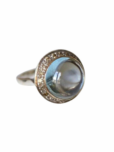 Bague vintage topaze bleue et diamants sur or et argent 58 Facettes