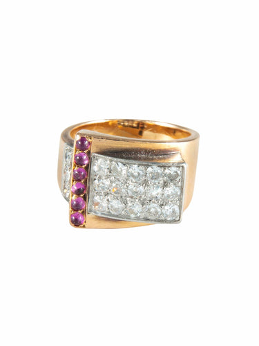 Bague 48 Bague Tank Rubis et pavage Diamants 58 Facettes