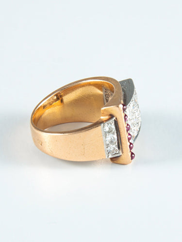 Bague 48 Bague Tank Rubis et pavage Diamants 58 Facettes