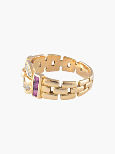 Bague Bague Vintage Or jaune Diamants Rubis, Maille Panthère 58 Facettes
