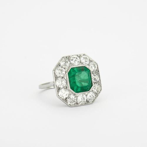 Bague 51 Bague Art Déco Emeraude Diamants 58 Facettes DV0133-1