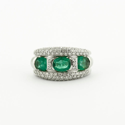 Bague 54 Bague Bandeau Or Gris et Émeraudes 58 Facettes DV0422-1