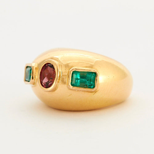 Bague 49 Bague Bombée Tourmaline Rose et Verte 58 Facettes DV0349-1