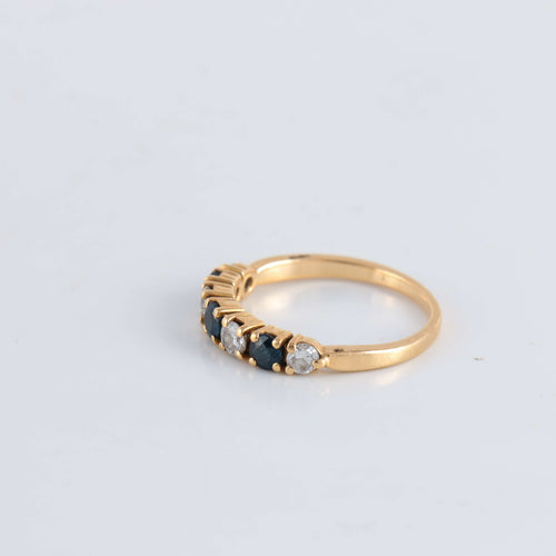 Bague 53 Demi-alliance or jaune Diamants Saphirs 58 Facettes FM59
