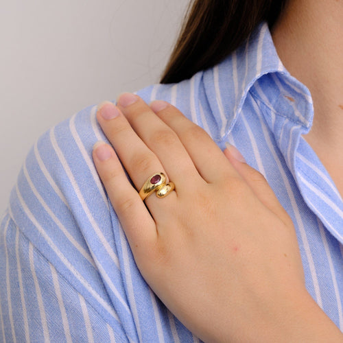Bague 49 Bague jonc or et rubis ovale 58 Facettes DV0239-1