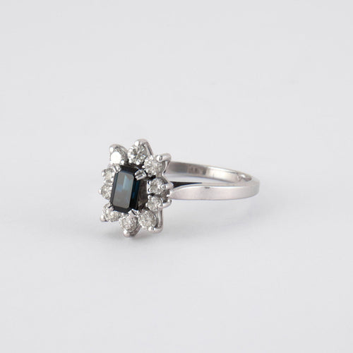 Bague 55 Bague Marguerite Saphir rectangulaire Diamants 58 Facettes DV0042-10