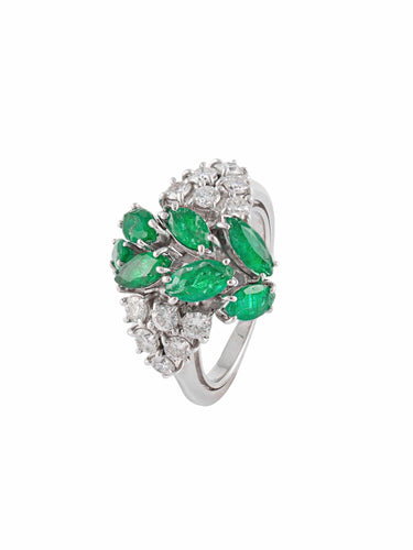 Bague Bague Feuillage Or Blanc, Diamants & Emeraudes 58 Facettes 150042