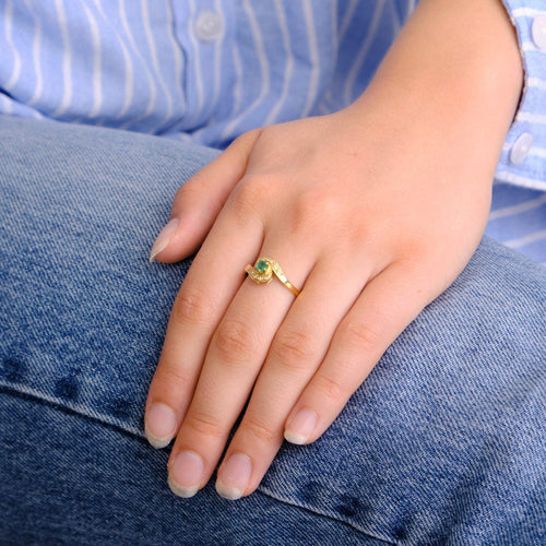 Bague 54 Bague or jaune Diamants et Émeraude 58 Facettes DV0225-3