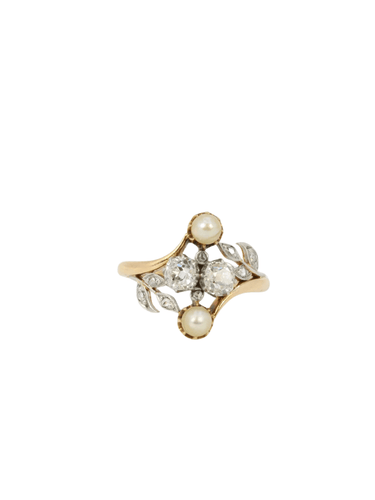 Bague 56.5 Bague Art Nouveau 2 Ors Diamants Perles 58 Facettes J174