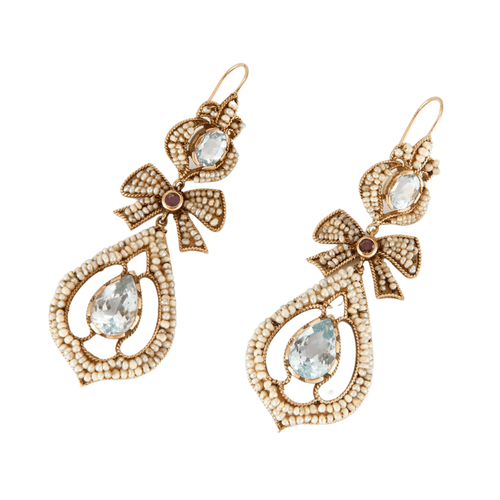 Boucles d'oreilles Boucles d'oreilles Girandoles Aigues-marines Perles 58 Facettes DV0077-2