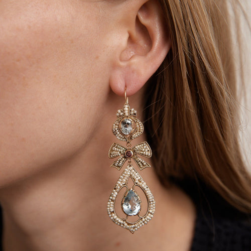 Boucles d'oreilles Boucles d'oreilles Girandoles Aigues-marines Perles 58 Facettes DV0077-2
