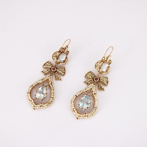 Boucles d'oreilles Boucles d'oreilles Girandoles Aigues-marines Perles 58 Facettes DV0077-2